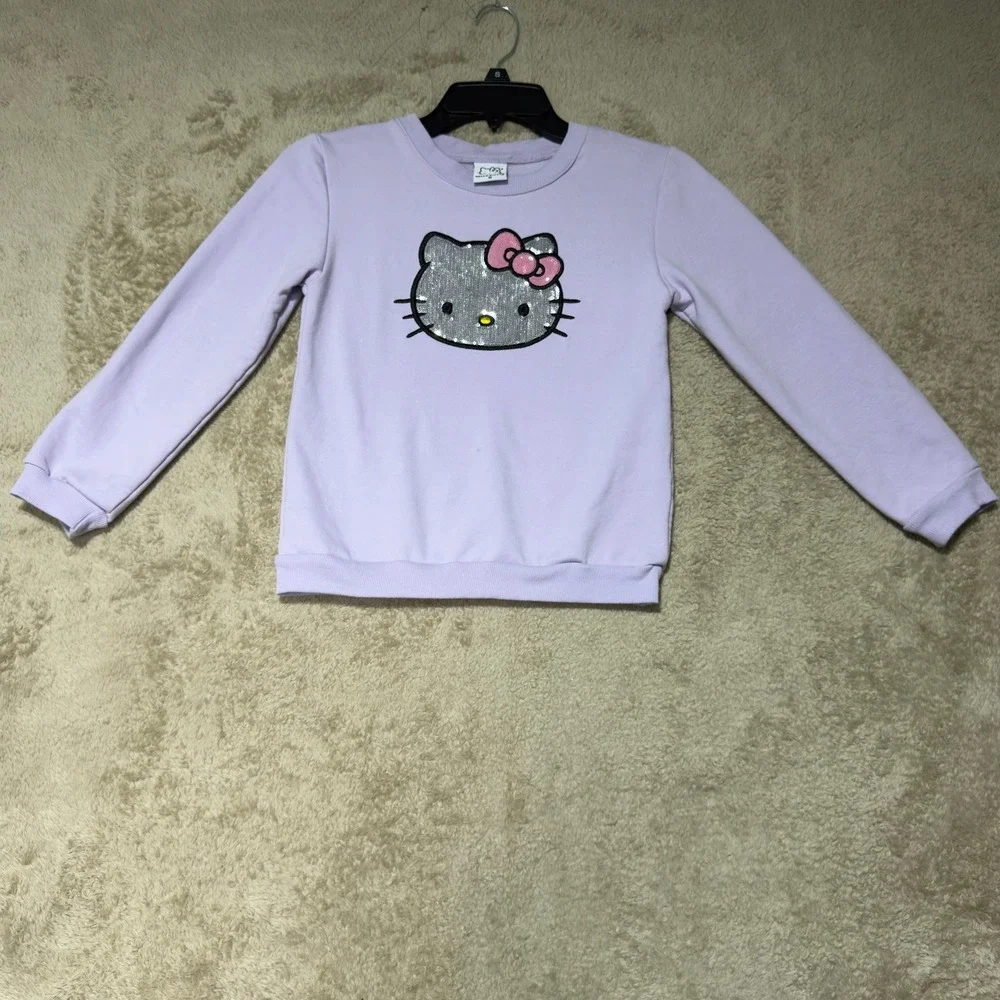 Hello Kitty Sweatshirt Shorts Set Girls Size 10 Purple Sequin Lounge